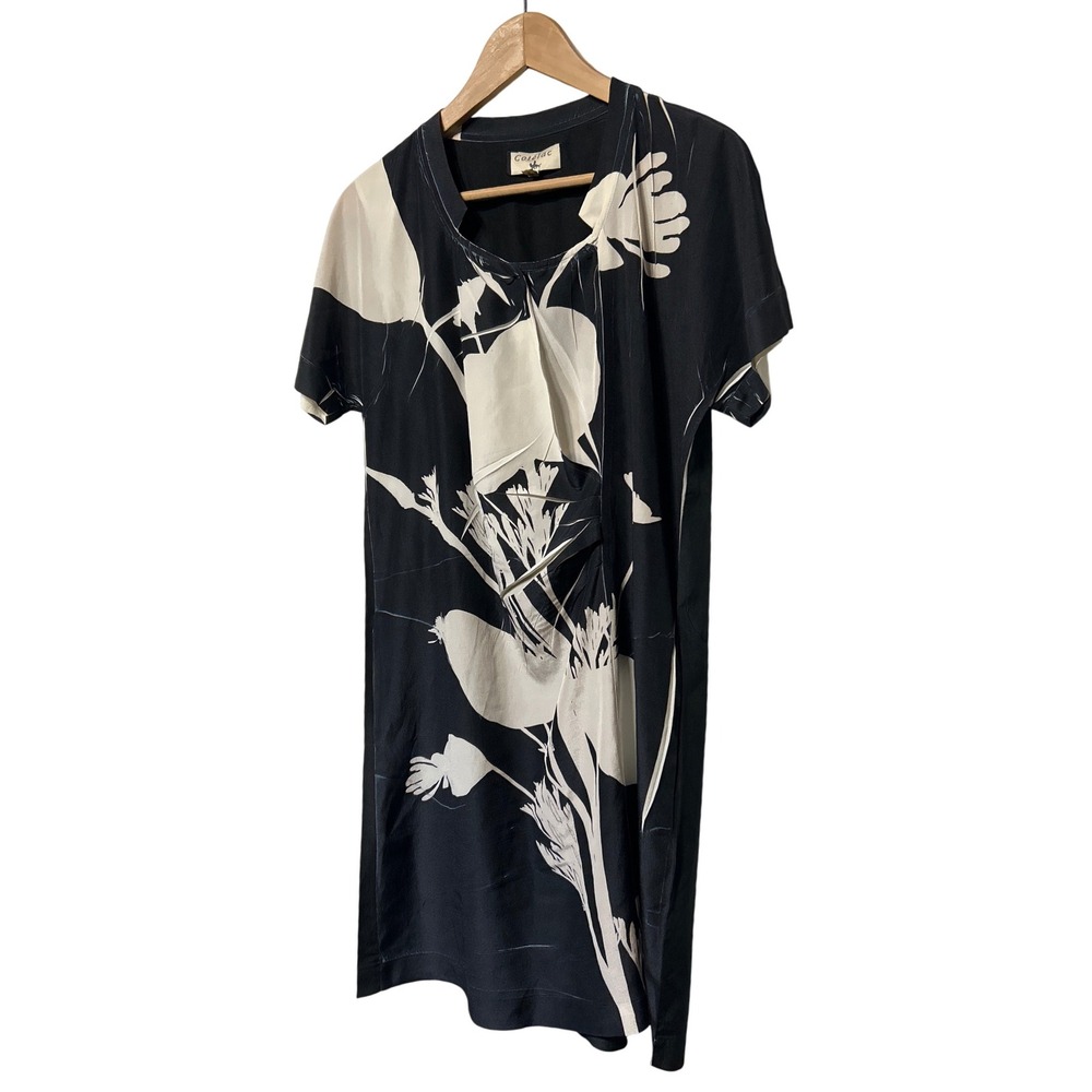 codélac bulgaria two-tone dress subimination print black ivory blue retail: $350